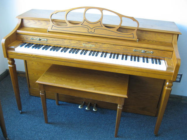 Mediterranean Wurlitzer Spinet Piano Front at 88 Keys Piano Warehouse & Showroom