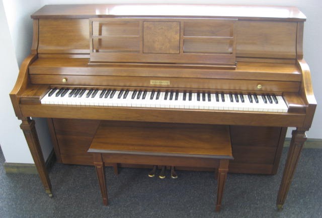 Baldwin Walnut Console Piano Lid at 88 Keys Piano Warehouse & Showroom